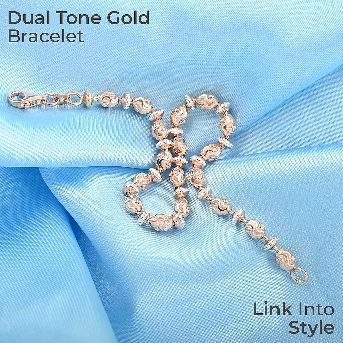 Italian 14K RG and WG Over Sterling Silver Saturno Bracelet, Sterling Silver Bracelet, Lobster Claw Clasp Bracelet (7.50 In) 5.20 Grams image number 1