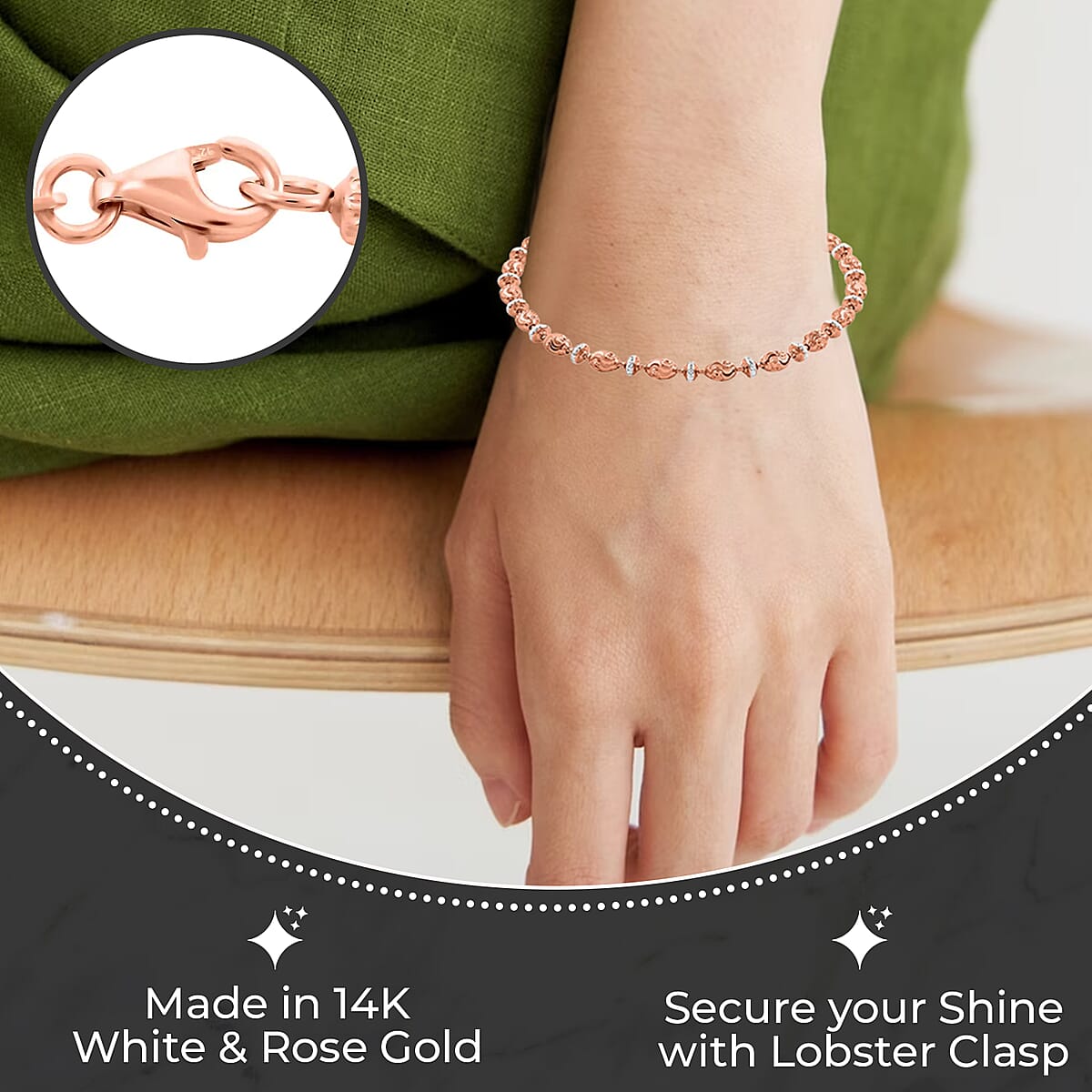 Italian 14K RG and WG Over Sterling Silver Saturno Bracelet, Sterling Silver Bracelet, Lobster Claw Clasp Bracelet (7.50 In) 5.20 Grams image number 2