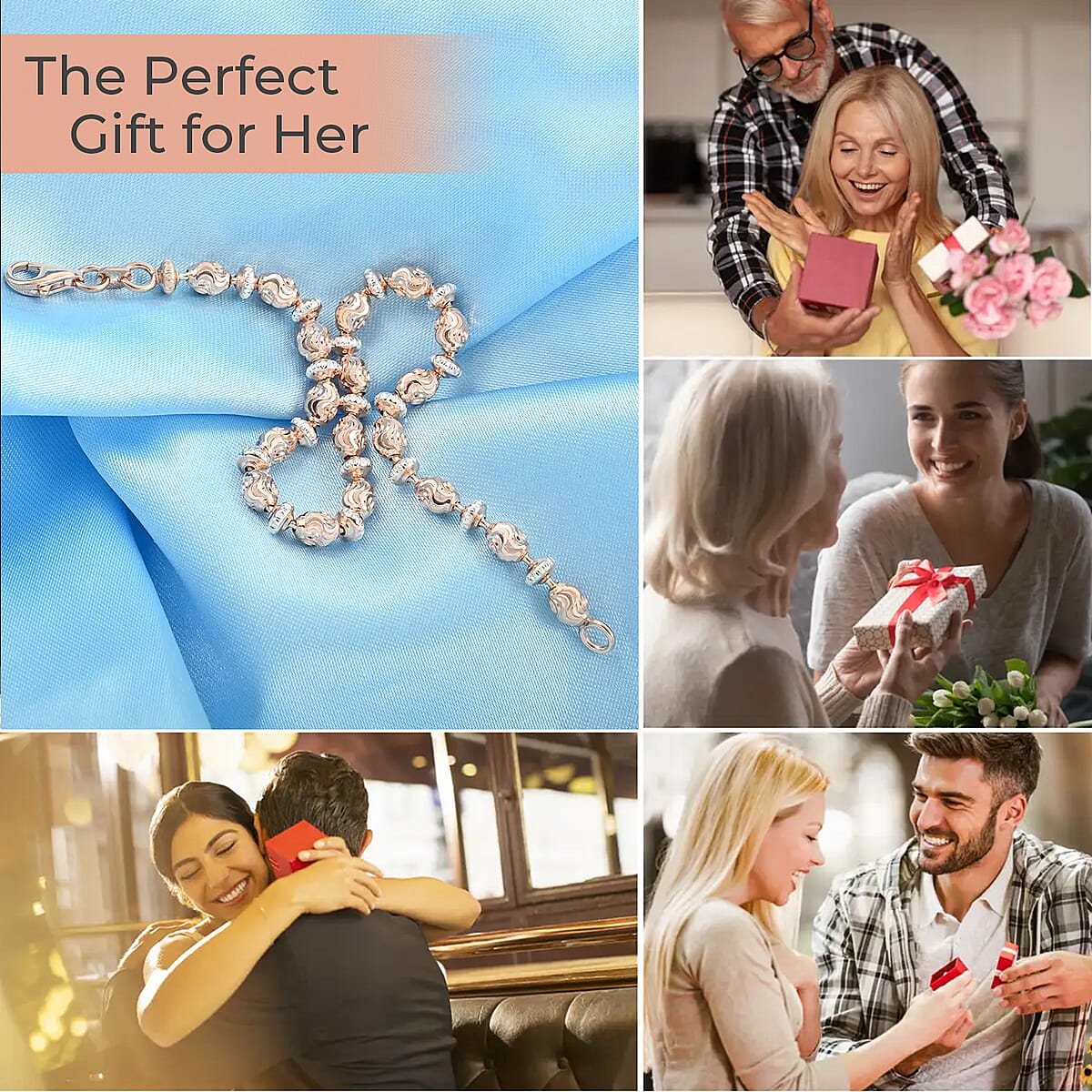 Italian 14K RG and WG Over Sterling Silver Saturno Bracelet, Sterling Silver Bracelet, Lobster Claw Clasp Bracelet (7.50 In) 5.20 Grams image number 3