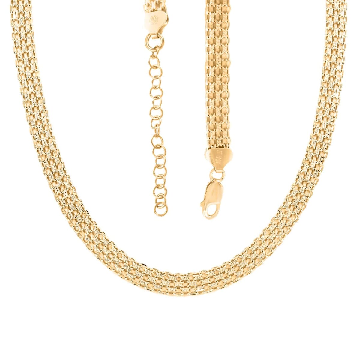 Italian Bismark Pave Chain Necklace in 14K Yellow Gold Over Sterling Silver with Extender, 18-20 Inch Adjustable Length Necklace, Birthday Gifts 29.70 Grams image number 4