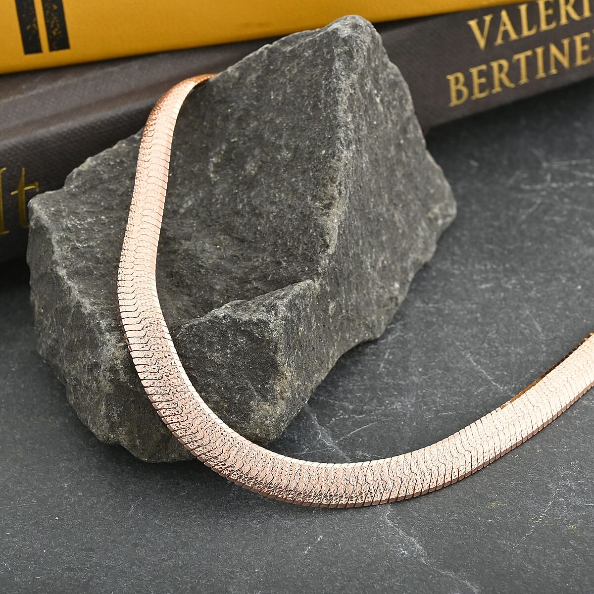 Italian 14K RG Over Sterling Silver Herringbone Necklace with Extender 18 Inches 24 Grams image number 1
