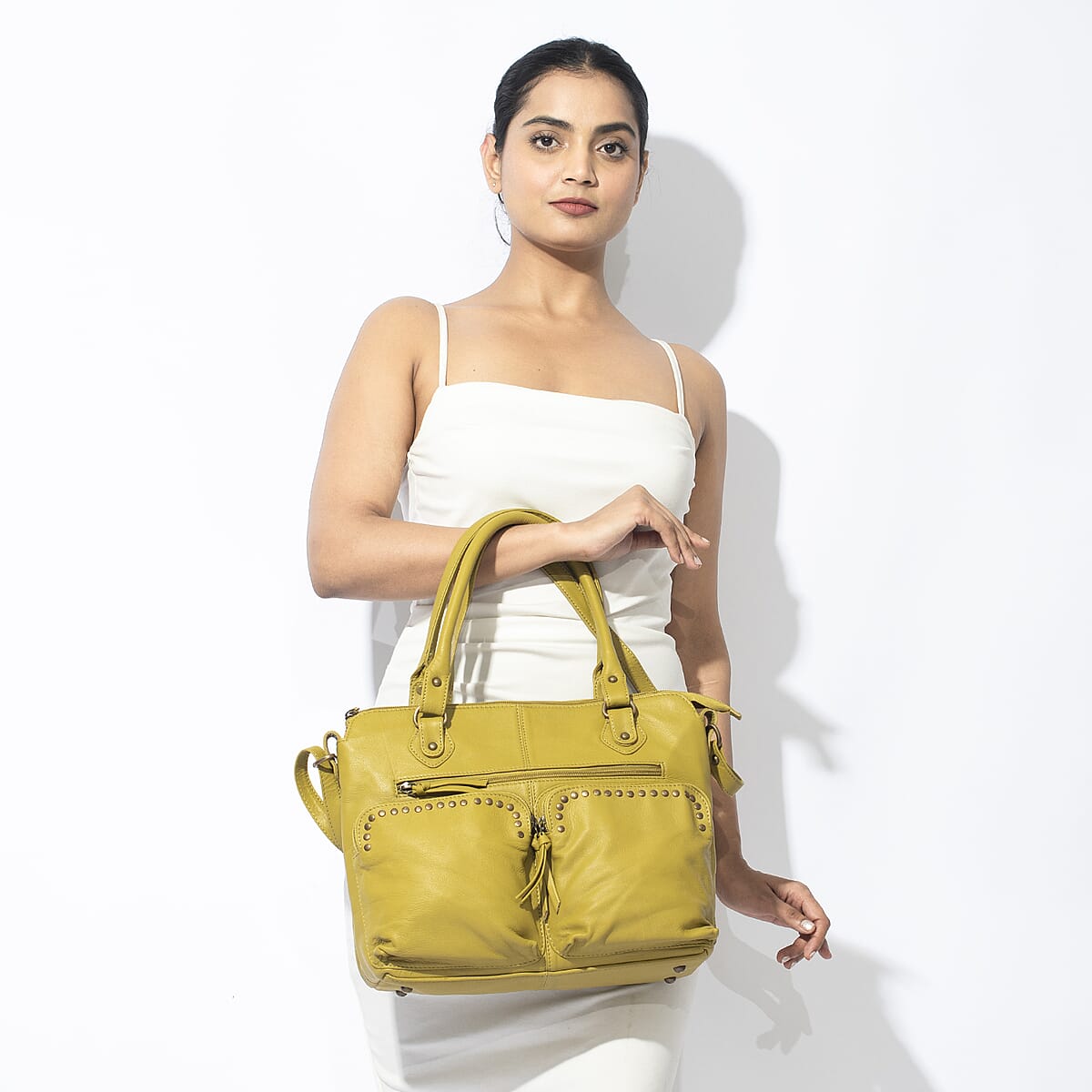 Mustard Genuine Leather RFID Protected Shoulder Bag image number 1