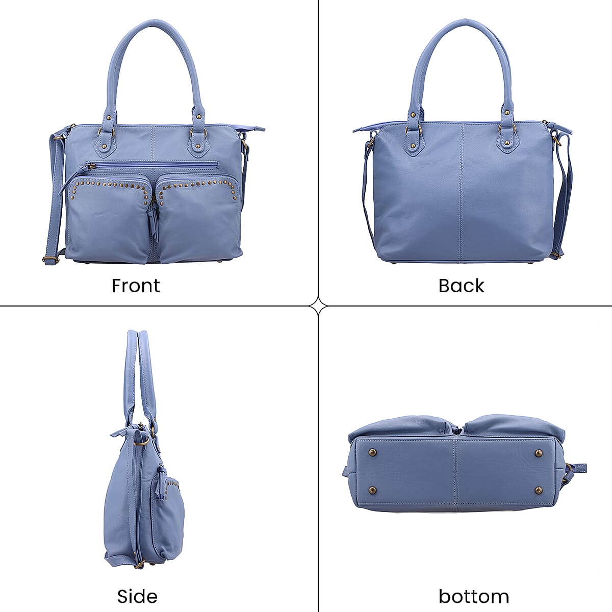 Blue Genuine Leather RFID Protected Shoulder Bag image number 3