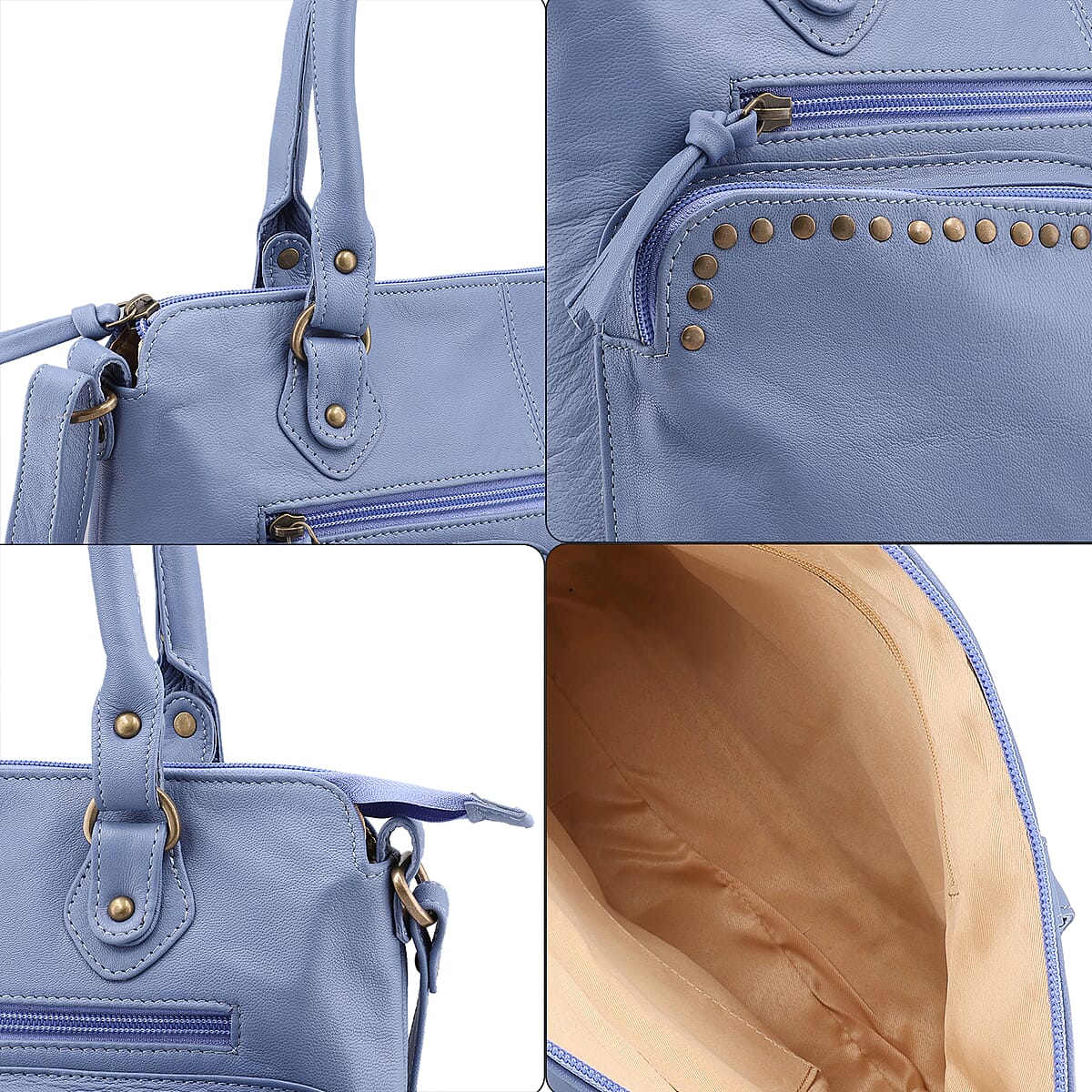 Blue Genuine Leather RFID Protected Shoulder Bag image number 5