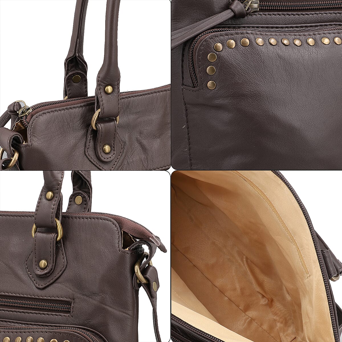Brown Genuine Leather RFID Protected Shoulder Bag (12x4x11) image number 5