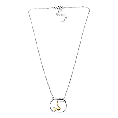 Vermeil Yellow Gold and Platinum Over Sterling Silver Gold Fish Swimming Bowl Necklace 18 Inches 3.25 Grams