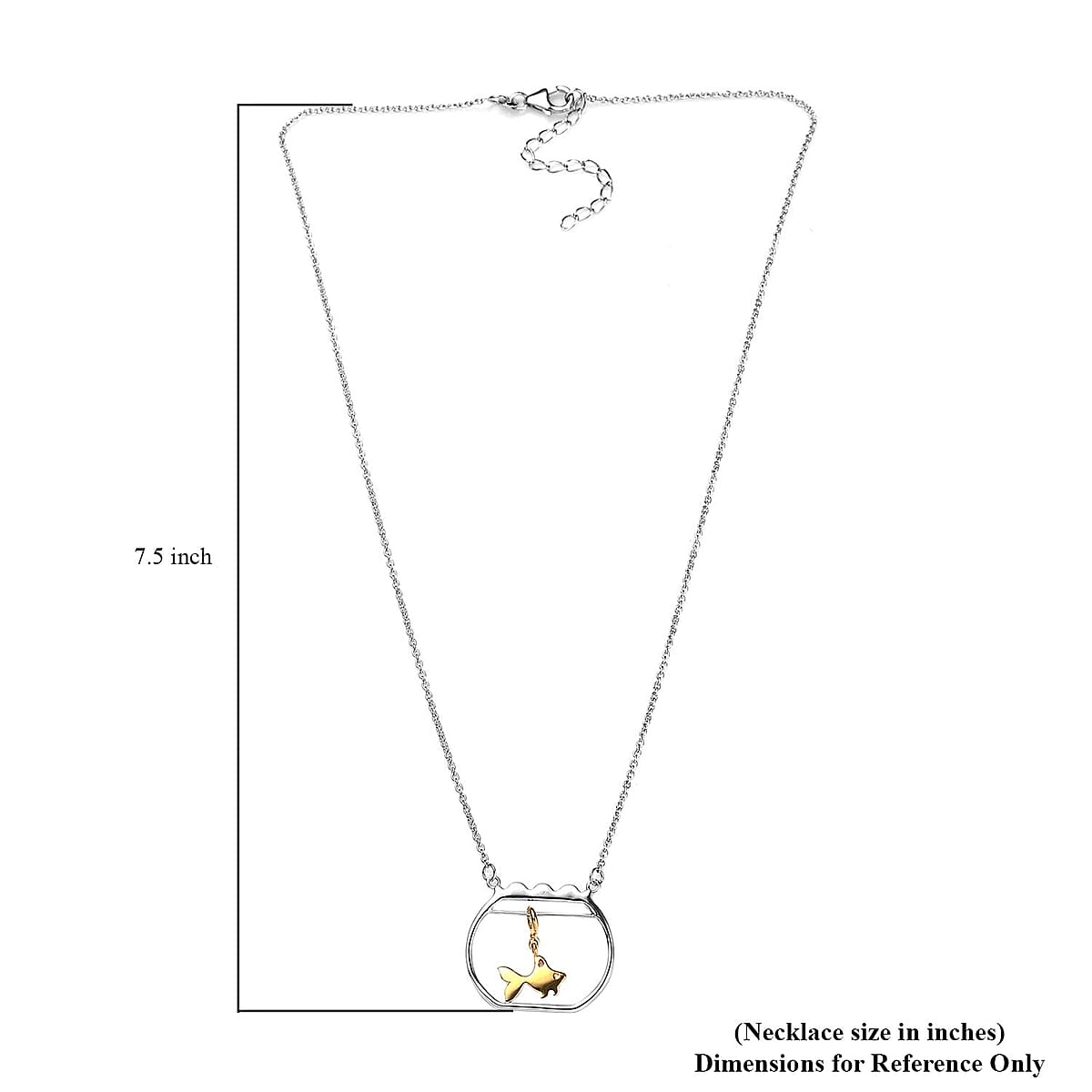 Vermeil Yellow Gold and Platinum Over Sterling Silver Gold Fish Swimming Bowl Necklace 18 Inches 3.25 Grams image number 4