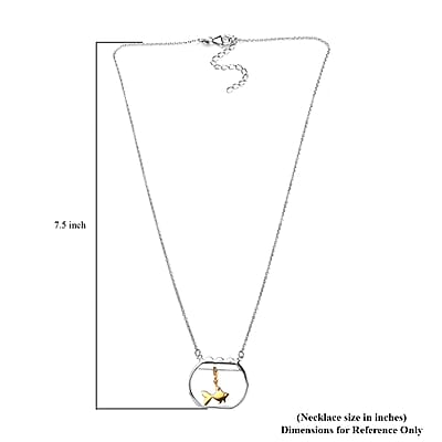 Vermeil Yellow Gold and Platinum Over Sterling Silver Gold Fish Swimming Bowl Necklace 18 Inches 3.25 Grams