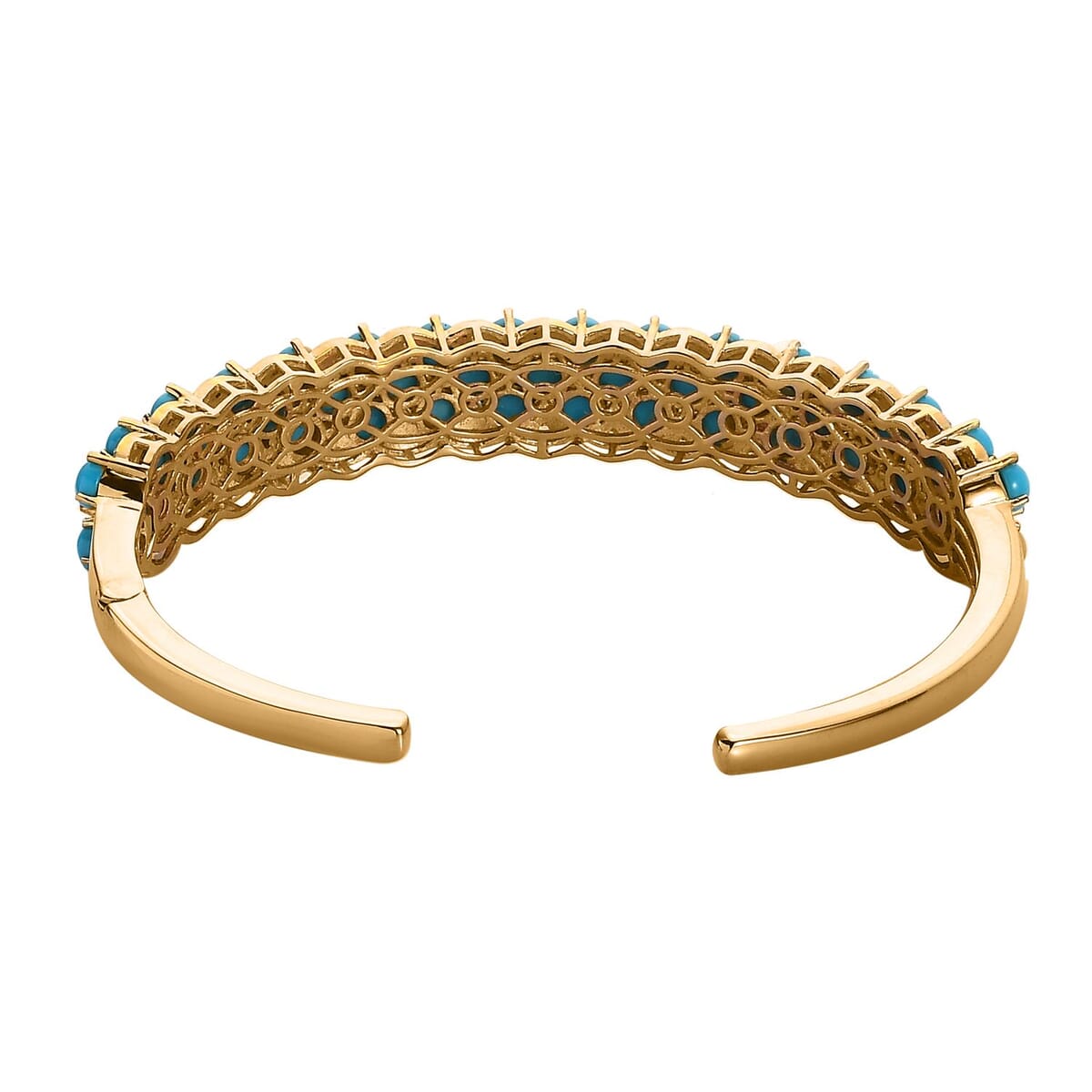 Premium Sleeping Beauty Turquoise and White Zircon Cuff Bracelet in Vermeil Yellow Gold Over Sterling Silver 14.15 ctw image number 4