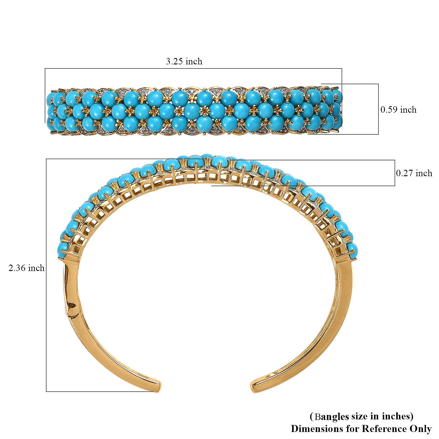 Premium Sleeping Beauty Turquoise and White Zircon Cuff Bracelet in Vermeil Yellow Gold Over Sterling Silver 14.15 ctw