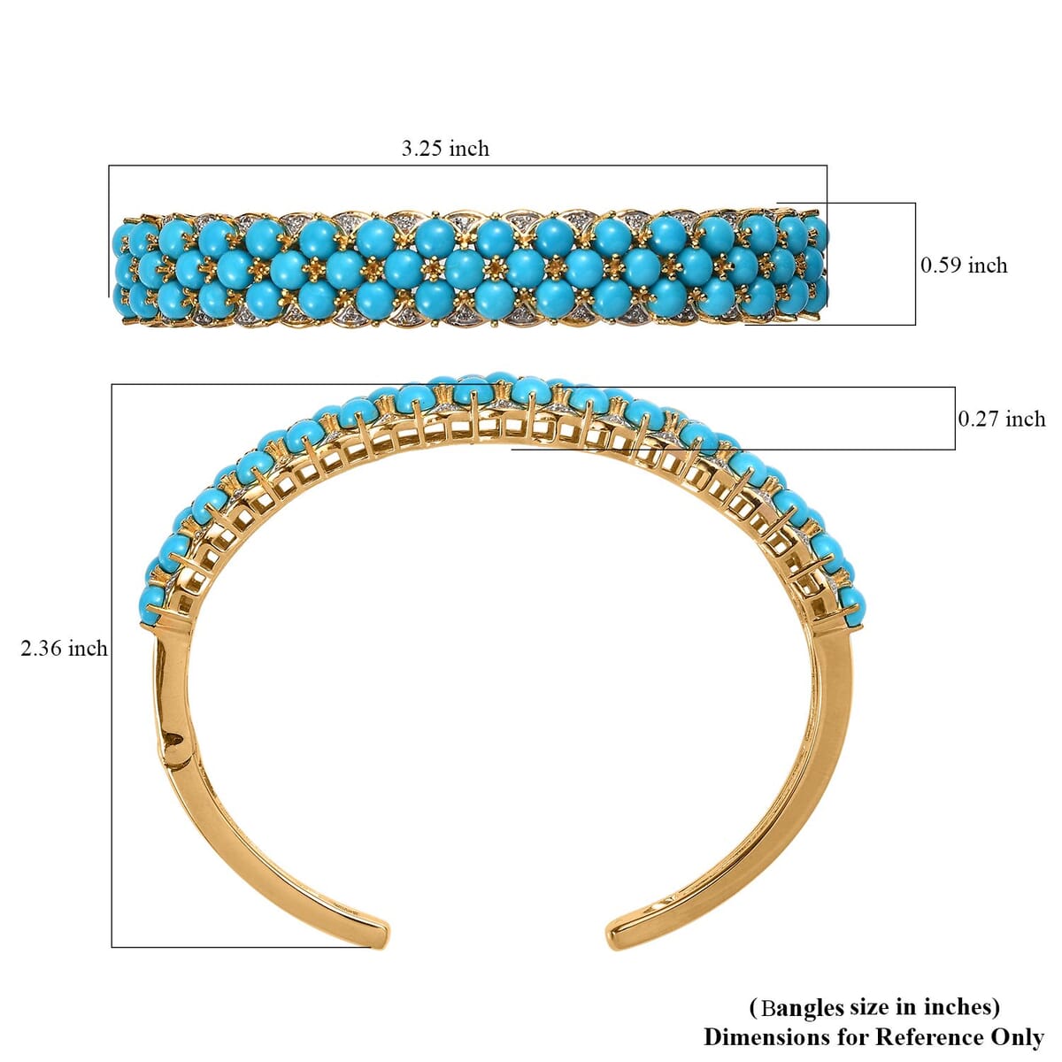 Premium Sleeping Beauty Turquoise and White Zircon Cuff Bracelet in Vermeil Yellow Gold Over Sterling Silver 14.15 ctw image number 5