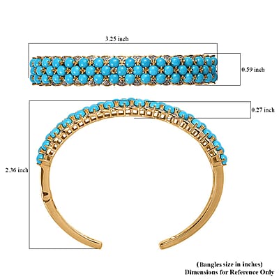 Premium Sleeping Beauty Turquoise and White Zircon Cuff Bracelet in Vermeil Yellow Gold Over Sterling Silver 14.15 ctw