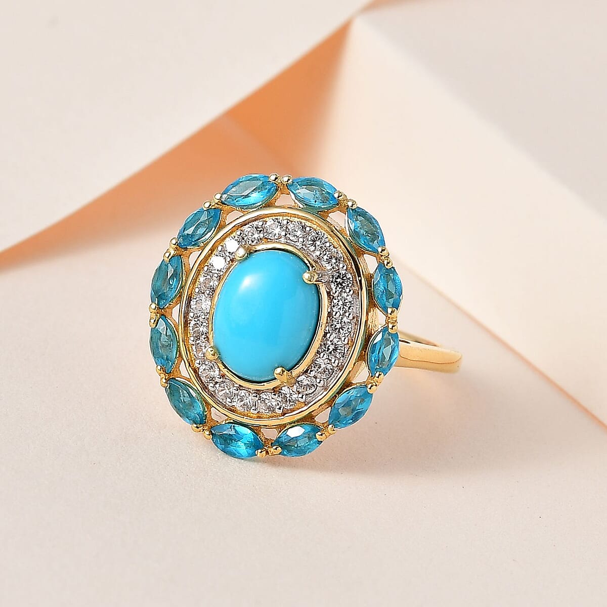Premium Sleeping Beauty Turquoise and Multi Gemstone Cocktail Ring in Vermeil Yellow Gold Over Sterling Silver (Size 10.0) 2.65 ctw image number 1