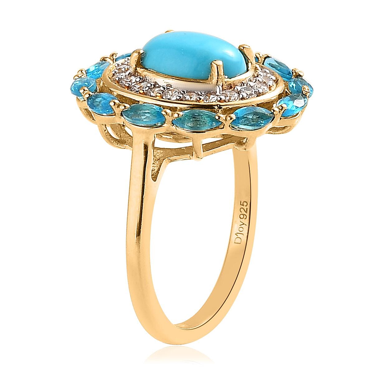 Premium Sleeping Beauty Turquoise and Multi Gemstone Cocktail Ring in Vermeil Yellow Gold Over Sterling Silver (Size 10.0) 2.65 ctw image number 3