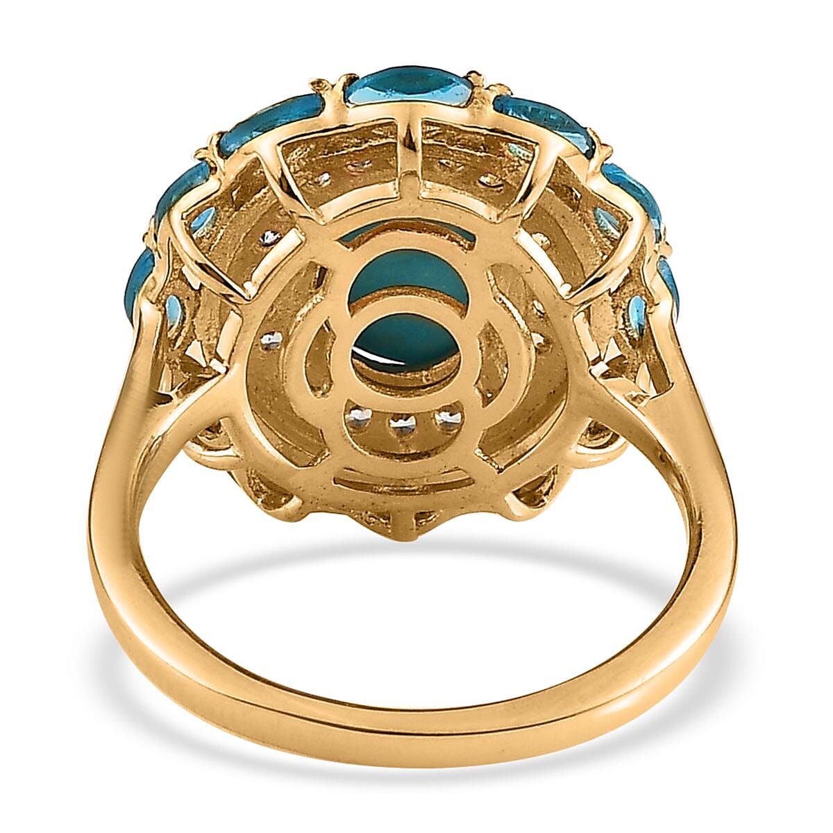 Premium Sleeping Beauty Turquoise and Multi Gemstone Cocktail Ring in Vermeil Yellow Gold Over Sterling Silver (Size 10.0) 2.65 ctw image number 4