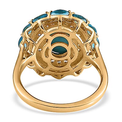 Premium Sleeping Beauty Turquoise and Multi Gemstone Cocktail Ring in Vermeil Yellow Gold Over Sterling Silver (Size 10.0) 2.65 ctw