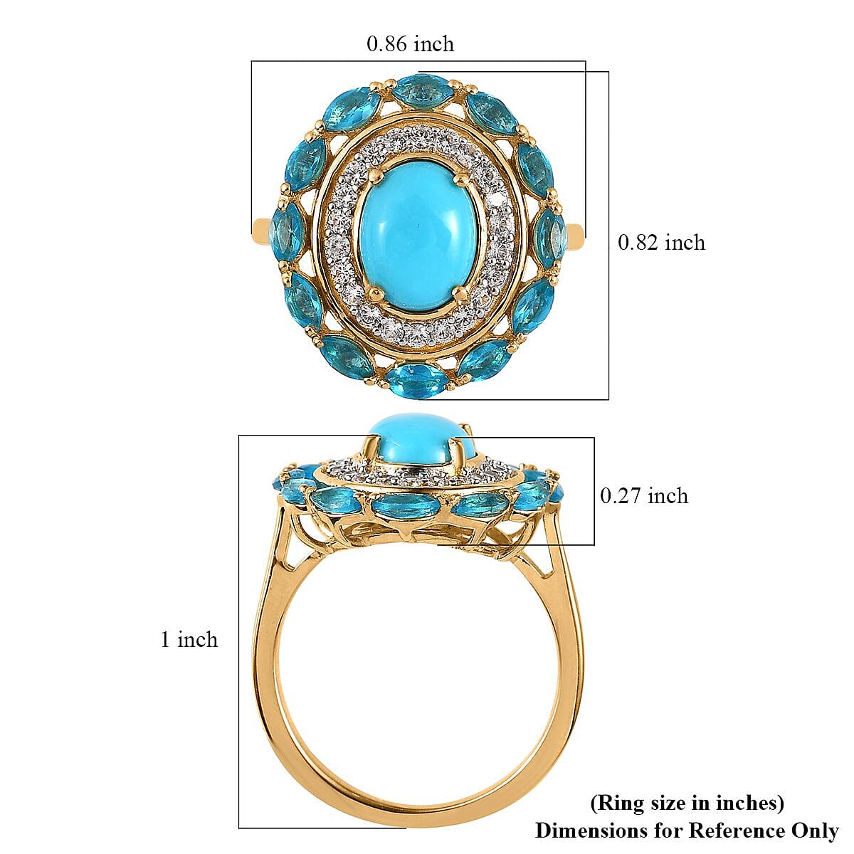 Premium Sleeping Beauty Turquoise and Multi Gemstone Cocktail Ring in Vermeil Yellow Gold Over Sterling Silver (Size 10.0) 2.65 ctw image number 5