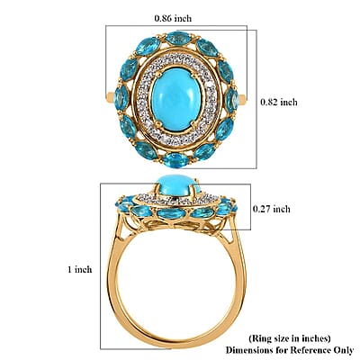 Premium Sleeping Beauty Turquoise and Multi Gemstone Cocktail Ring in Vermeil Yellow Gold Over Sterling Silver (Size 10.0) 2.65 ctw