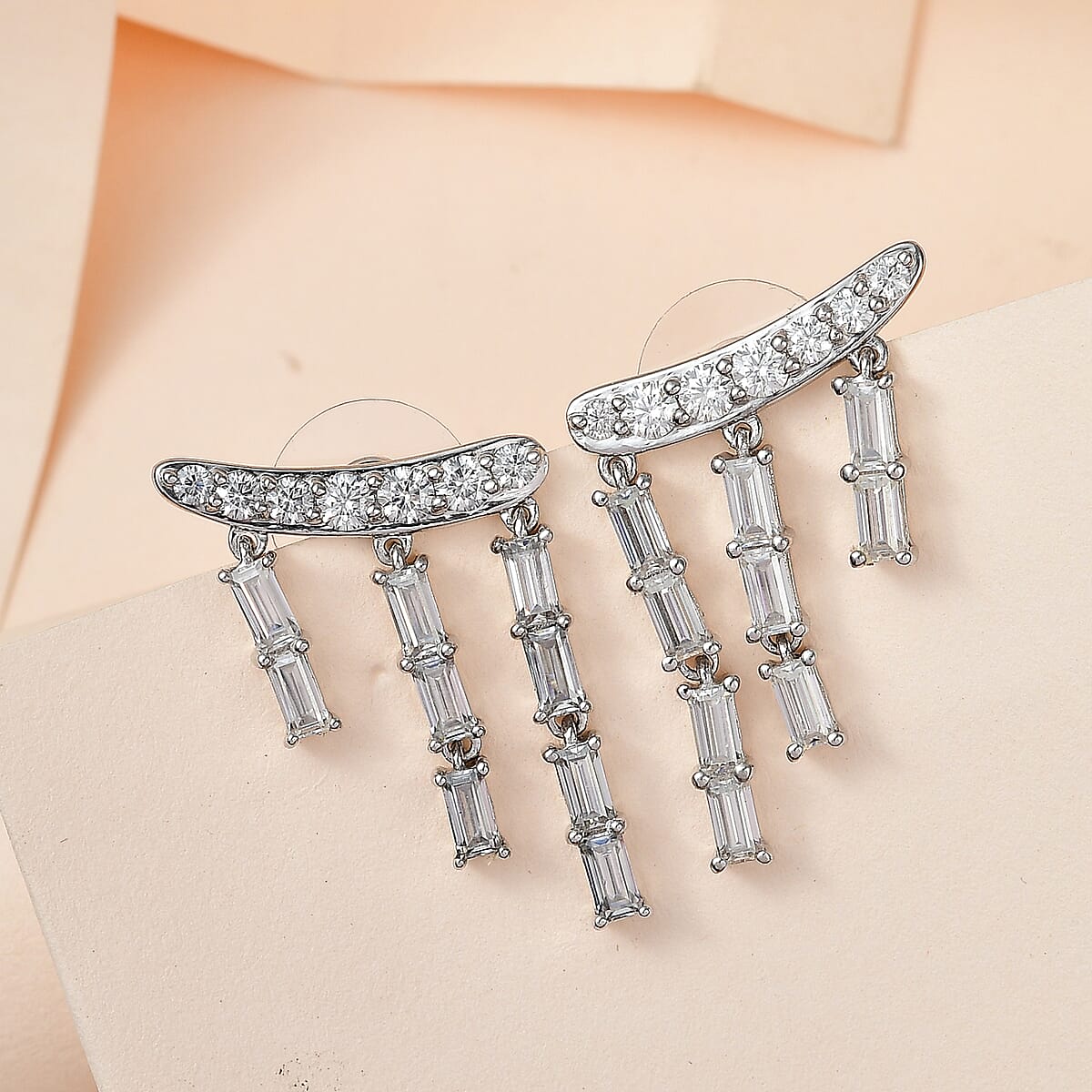 Moissanite Chandelier Earrings in Platinum Over Sterling Silver 5.00 ctw image number 1