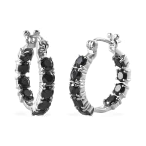 Thai Black Spinel Hoop Earrings in Stainless Steel 5.90 ctw