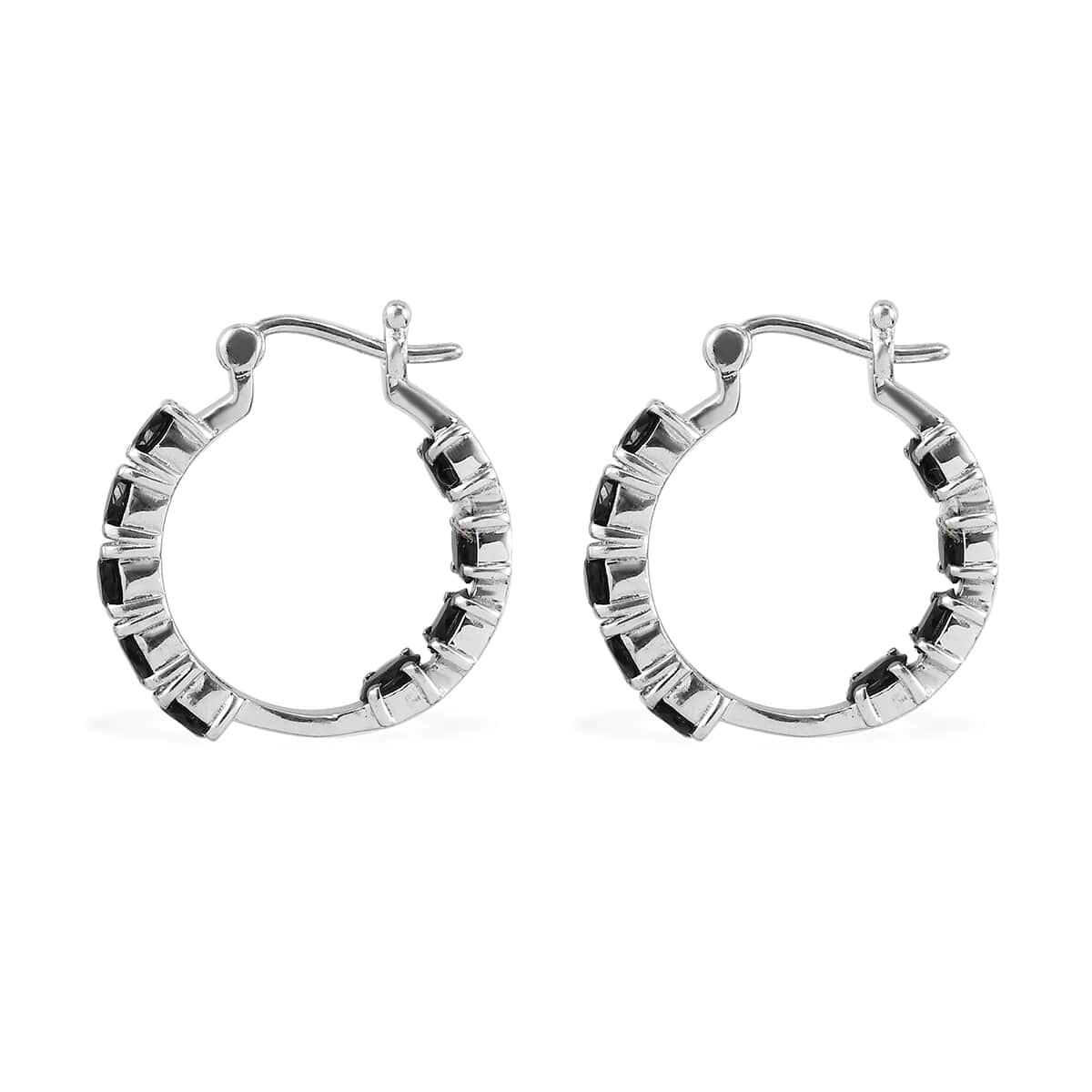 Thai Black Spinel Hoop Earrings in Stainless Steel 5.90 ctw image number 3