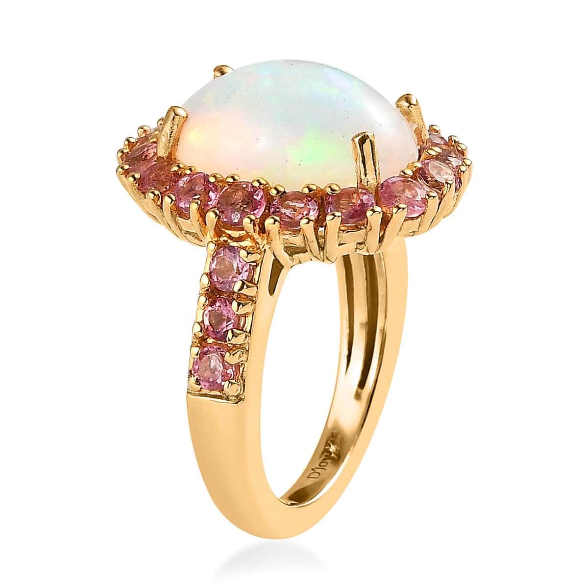 AAA Ethiopian Welo Opal and Morro Redondo Pink Tourmaline Halo Ring in Vermeil Yellow Gold Over Sterling Silver (Size 10.0) 5.20 image number 3