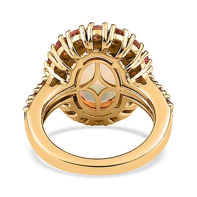 AAA Ethiopian Welo Opal and Morro Redondo Pink Tourmaline Halo Ring in Vermeil Yellow Gold Over Sterling Silver (Size 10.0) 5.20 ctw