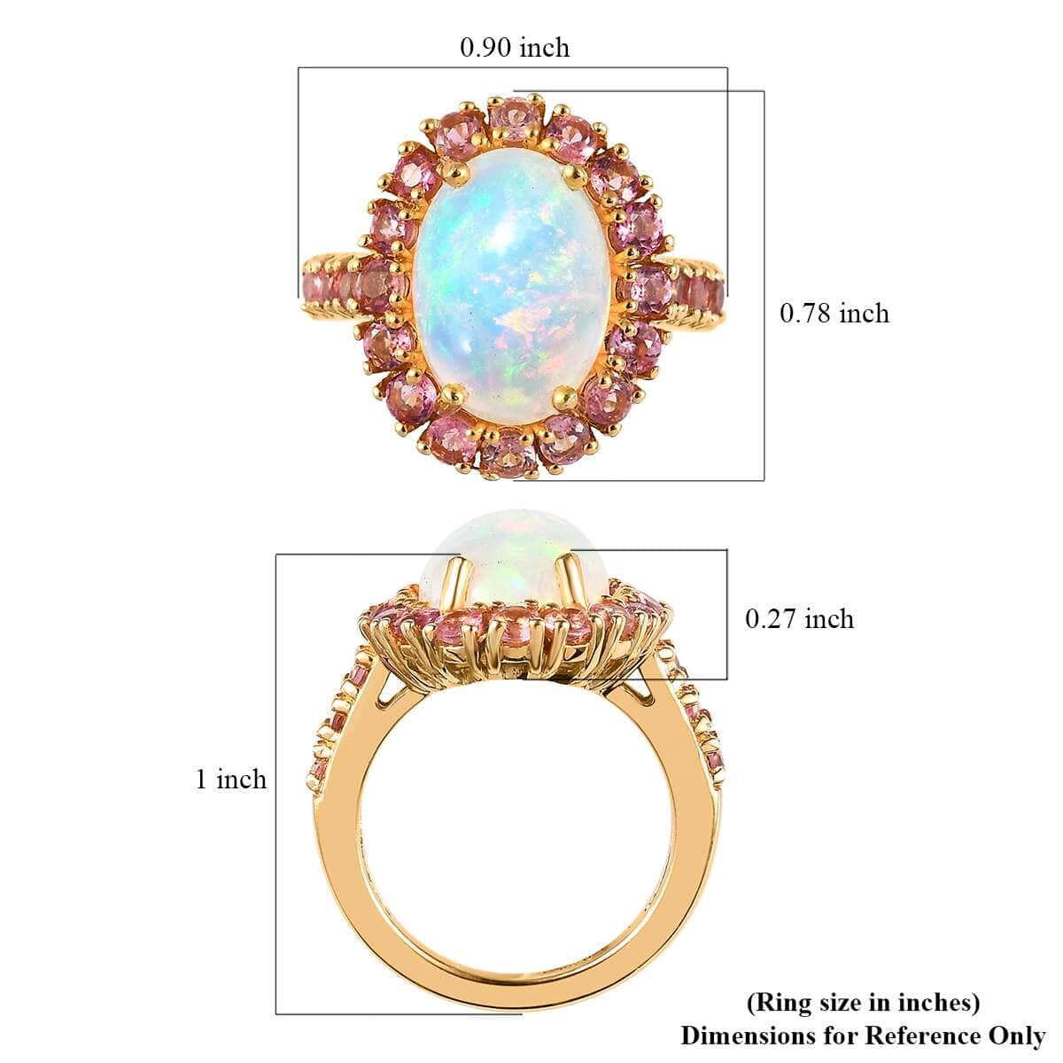 AAA Ethiopian Welo Opal and Morro Redondo Pink Tourmaline Halo Ring in Vermeil Yellow Gold Over Sterling Silver (Size 10.0) 5.20 image number 5