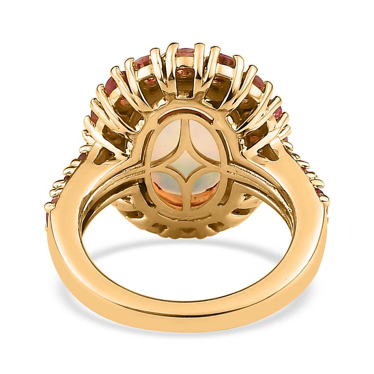 AAA Ethiopian Welo Opal and Morro Redondo Pink Tourmaline Halo Ring in Vermeil Yellow Gold Over Sterling Silver (Size 7.0) 5.20 ctw image number 4
