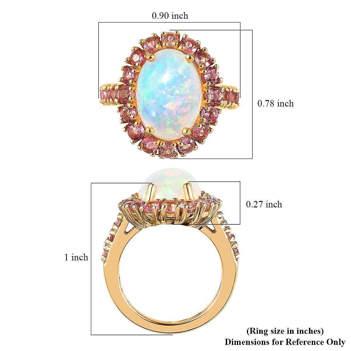 AAA Ethiopian Welo Opal and Morro Redondo Pink Tourmaline Halo Ring in Vermeil Yellow Gold Over Sterling Silver (Size 7.0) 5.20 ctw image number 5