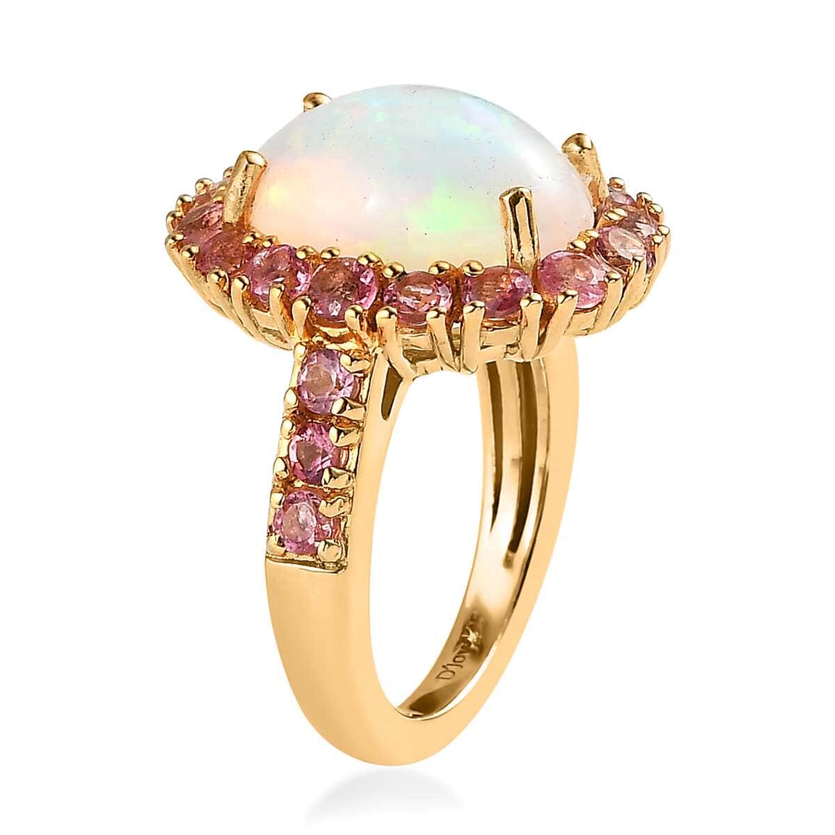 AAA Ethiopian Welo Opal and Morro Redondo Pink Tourmaline Halo Ring in Vermeil Yellow Gold Over Sterling Silver (Size 9.0) 5.20 ctw image number 3