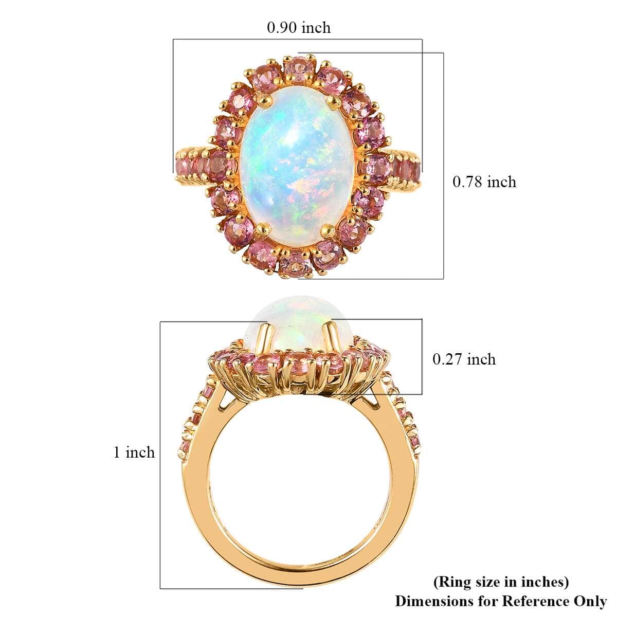 AAA Ethiopian Welo Opal and Morro Redondo Pink Tourmaline Halo Ring in Vermeil Yellow Gold Over Sterling Silver (Size 9.0) 5.20 ctw image number 5