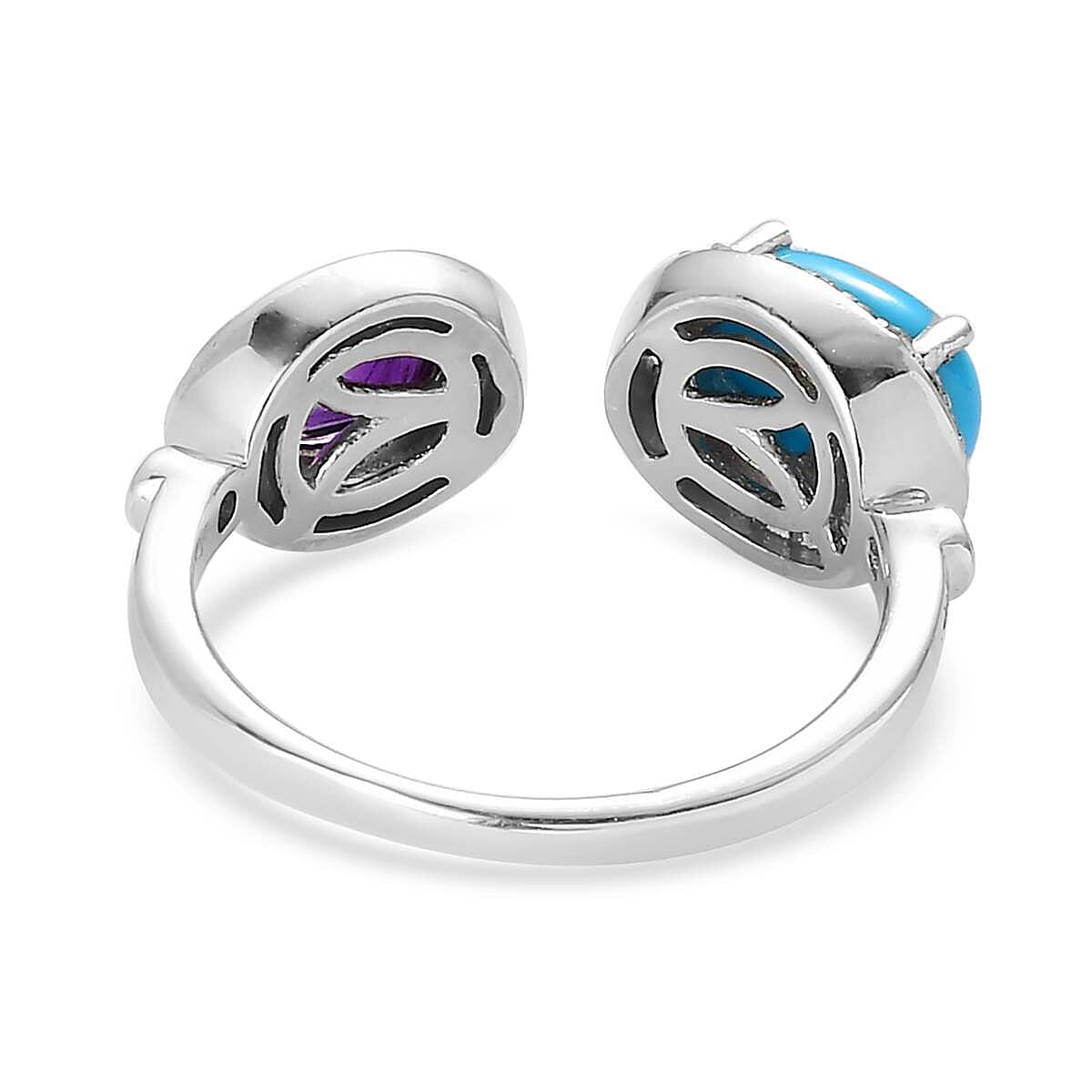 Sleeping Beauty Turquoise and Multi Gemstone Blue Enameled Open Band Ring in Platinum Over Sterling Silver (Size 6.0) 1.65 ctw image number 4