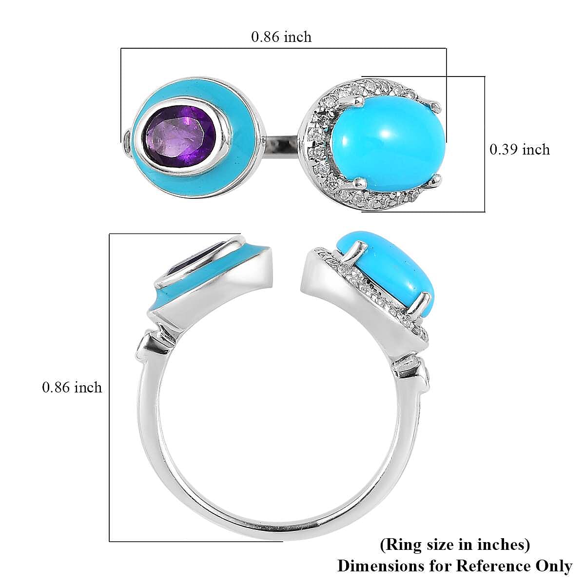 Sleeping Beauty Turquoise and Multi Gemstone Blue Enameled Open Band Ring in Platinum Over Sterling Silver (Size 6.0) 1.65 ctw image number 5