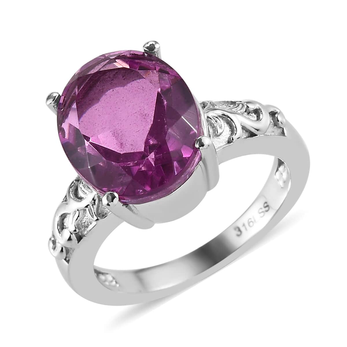 Radiant Orchid Quartz (Triplet) Solitaire Ring in Stainless Steel 4.50 ctw image number 0