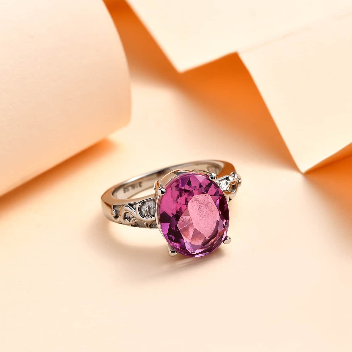 Radiant Orchid Quartz (Triplet) Solitaire Ring in Stainless Steel 4.50 ctw image number 1