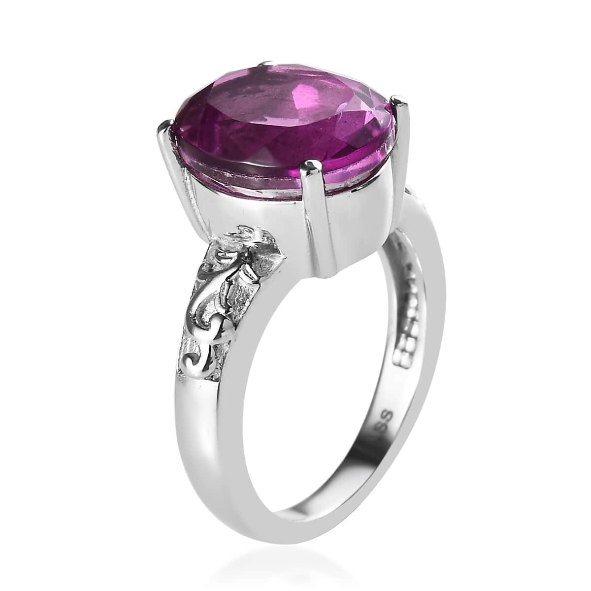 Radiant Orchid Quartz (Triplet) Solitaire Ring in Stainless Steel 4.50 ctw image number 3