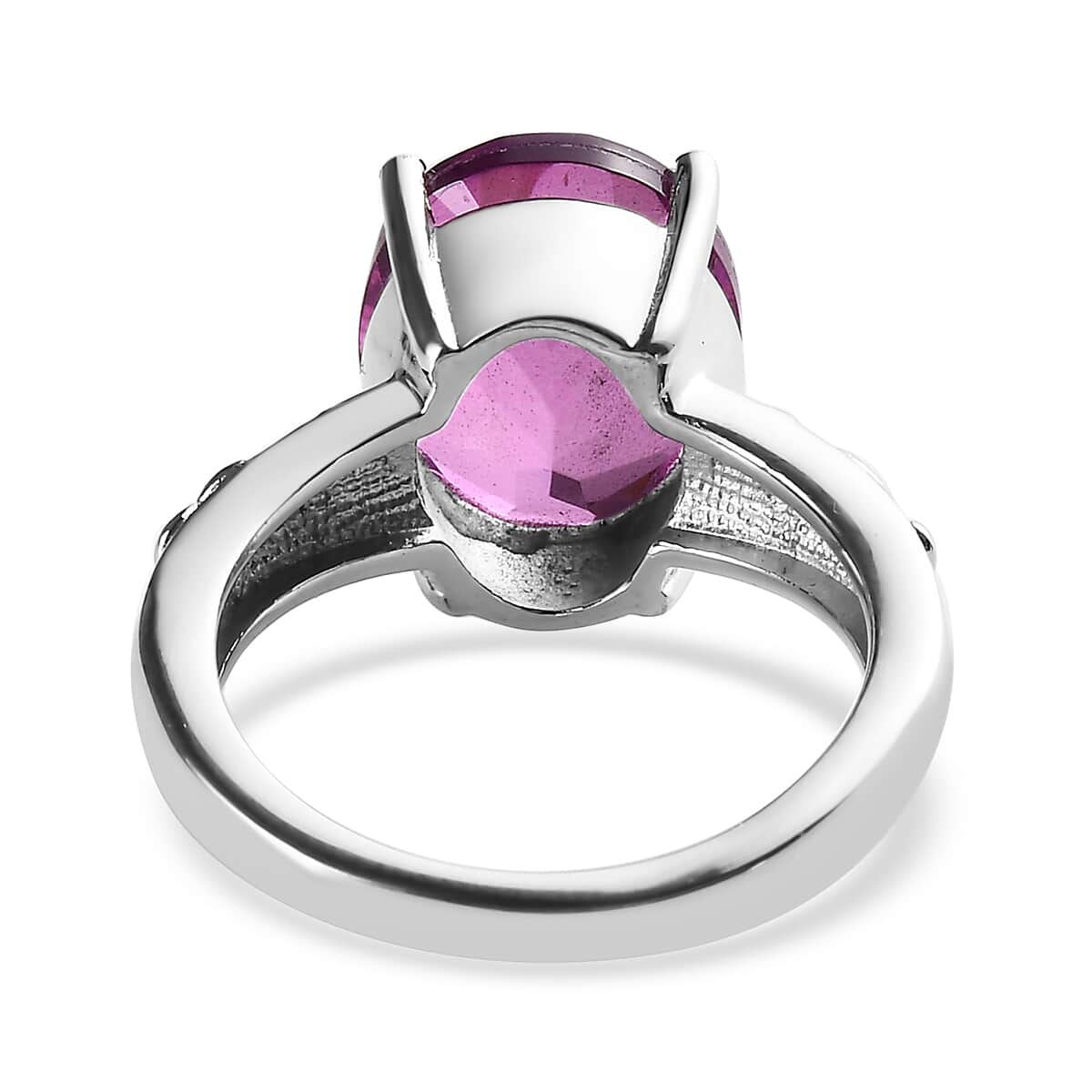 Radiant Orchid Quartz (Triplet) Solitaire Ring in Stainless Steel 4.50 ctw image number 4