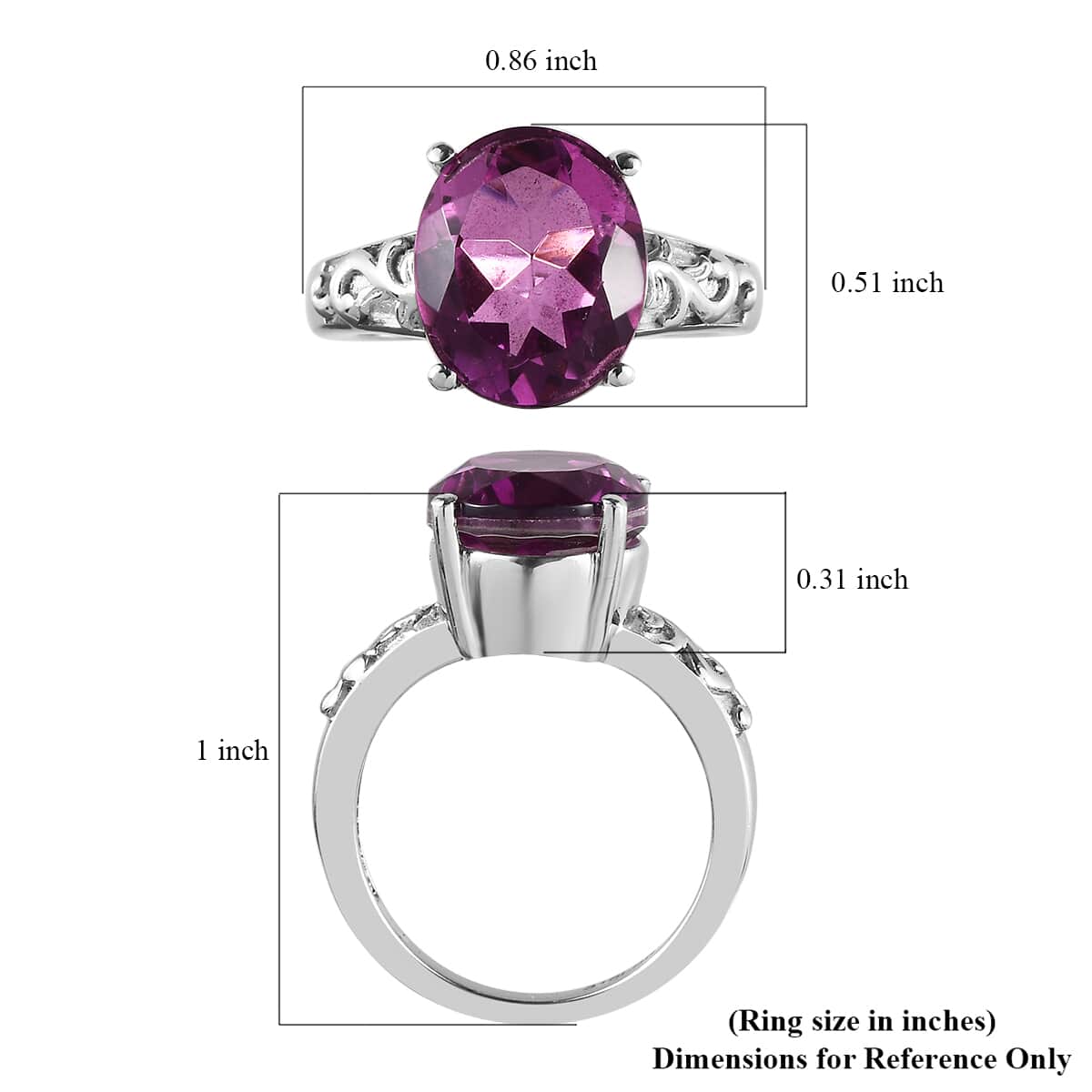 Radiant Orchid Quartz (Triplet) Solitaire Ring in Stainless Steel 4.50 ctw image number 5