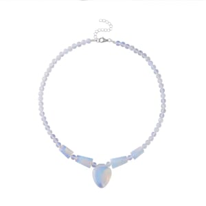 Opalite 171.35 ctw Beaded Necklace in Stainless Steel 18-20 Inches