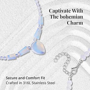 Opalite 171.35 ctw Beaded Necklace in Stainless Steel 18-20 Inches