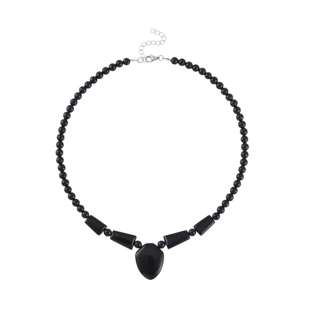 Black Obsidian 176.45 ctw Beaded Necklace in Stainless Steel 18-20 Inches image number 0