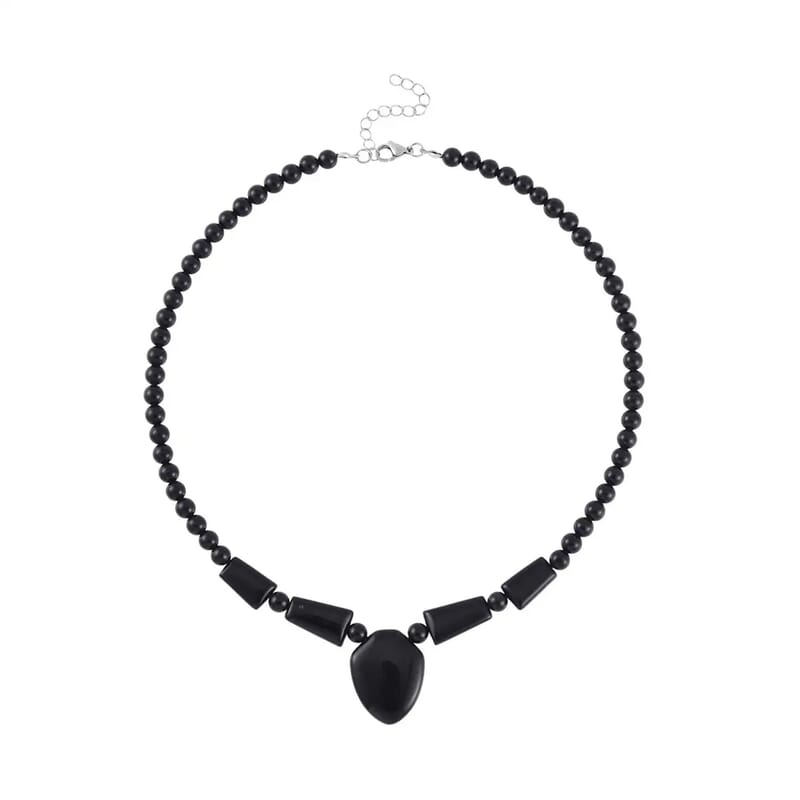 Black Obsidian 176.45 ctw Beaded Necklace in Stainless Steel 18-20 Inches