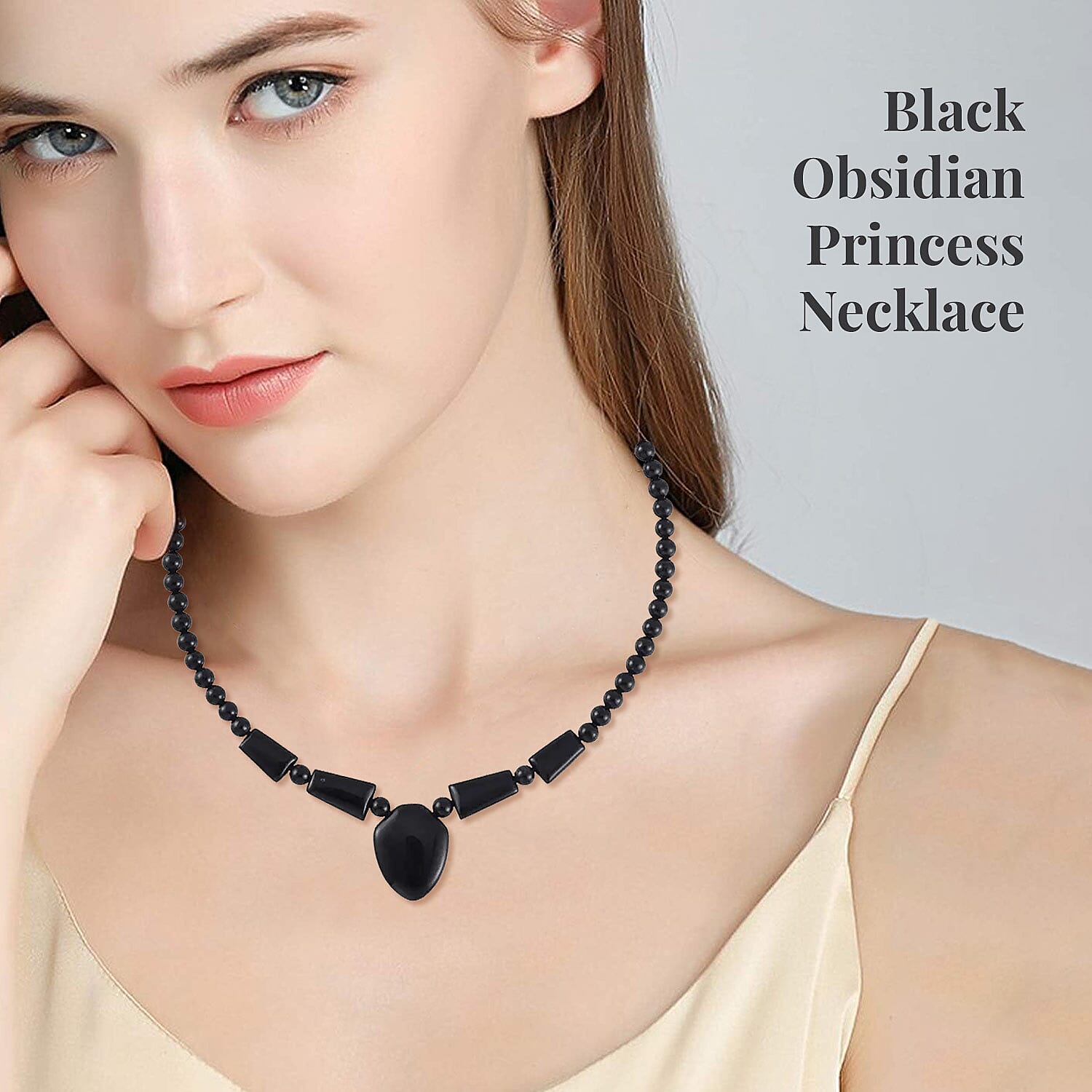Black Obsidian 176.45 ctw Beaded Necklace in Stainless Steel 18-20 Inches