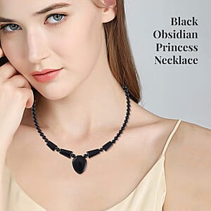Black Obsidian 176.45 ctw Beaded Necklace in Stainless Steel 18-20 Inches
