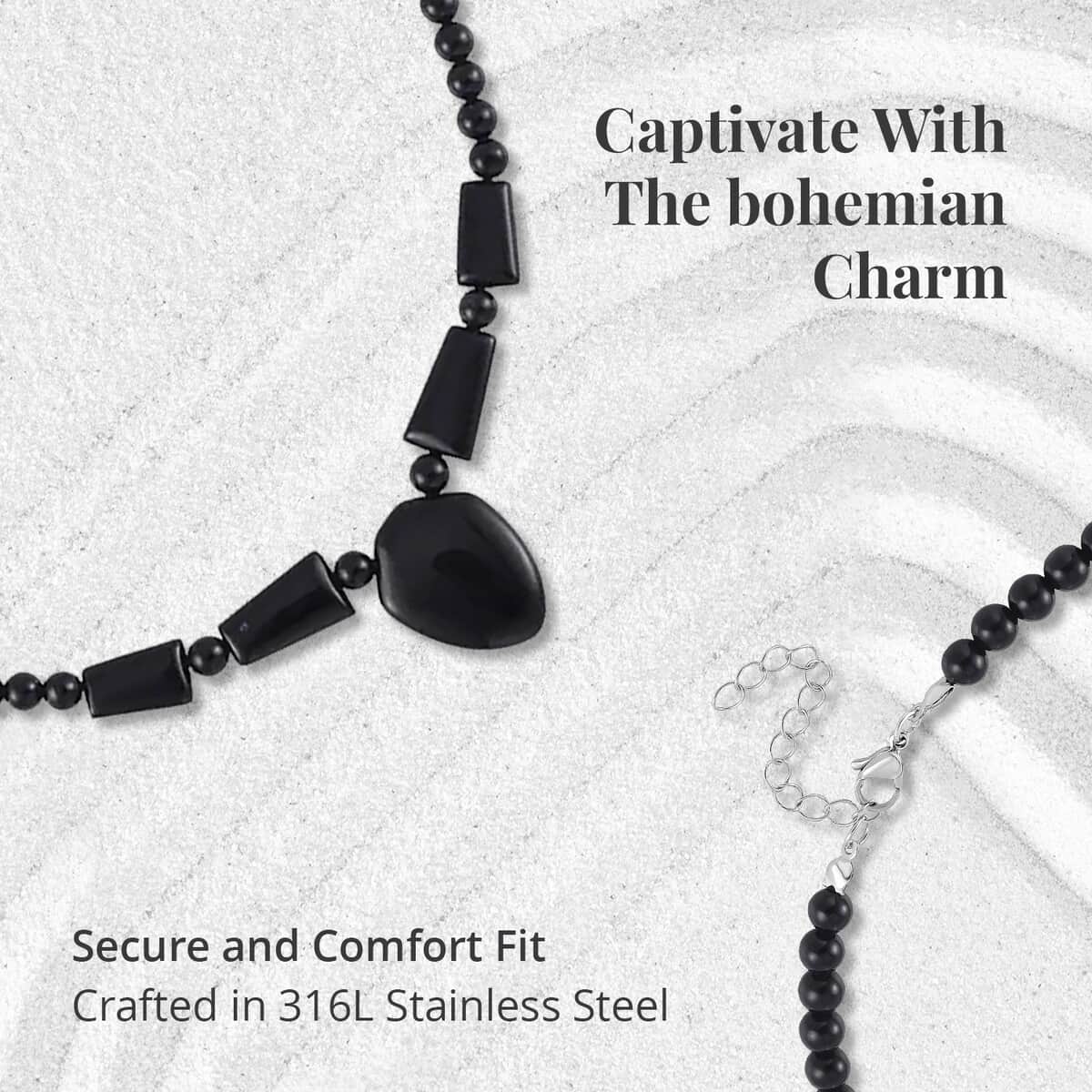 Black Obsidian Beaded Necklace 18-20 Inches in Stainless Steel 176.45 ctw image number 3