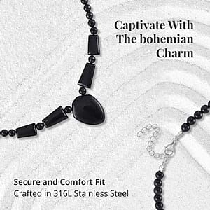 Black Obsidian 176.45 ctw Beaded Necklace in Stainless Steel 18-20 Inches