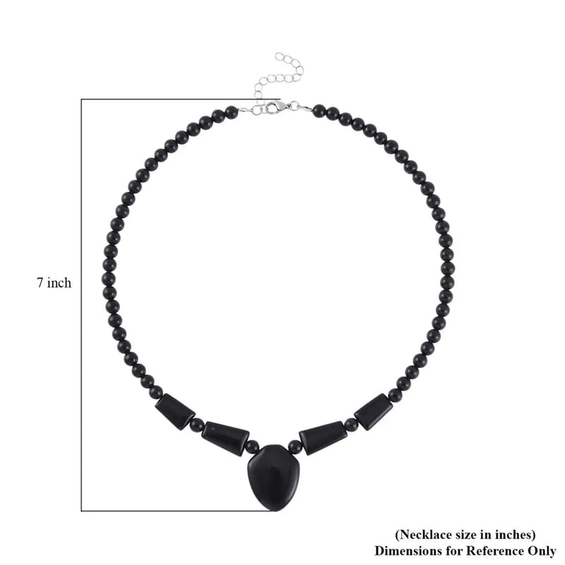 Black Obsidian 176.45 ctw Beaded Necklace in Stainless Steel 18-20 Inches