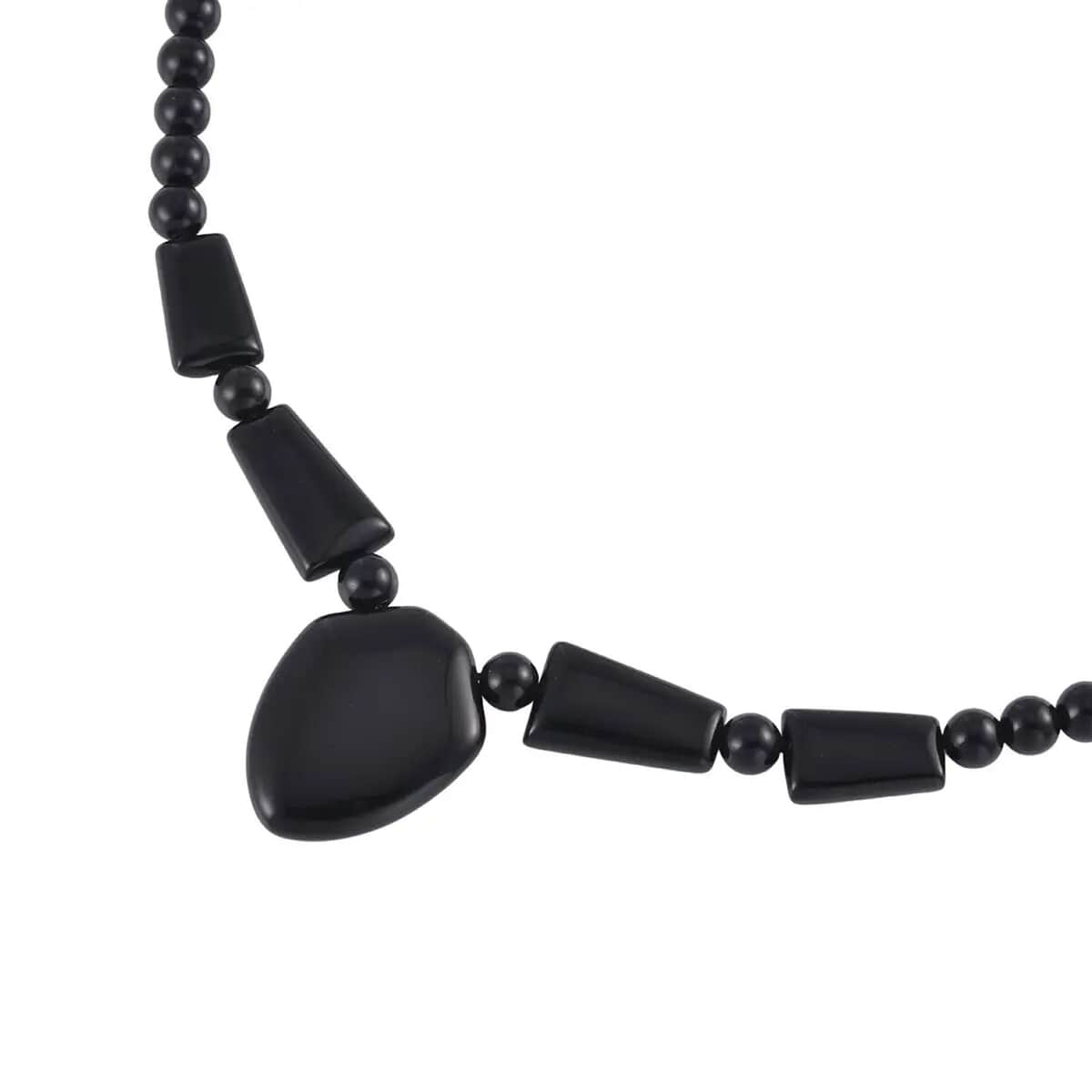 Black Obsidian Beaded Necklace 18-20 Inches in Stainless Steel 176.45 ctw image number 7