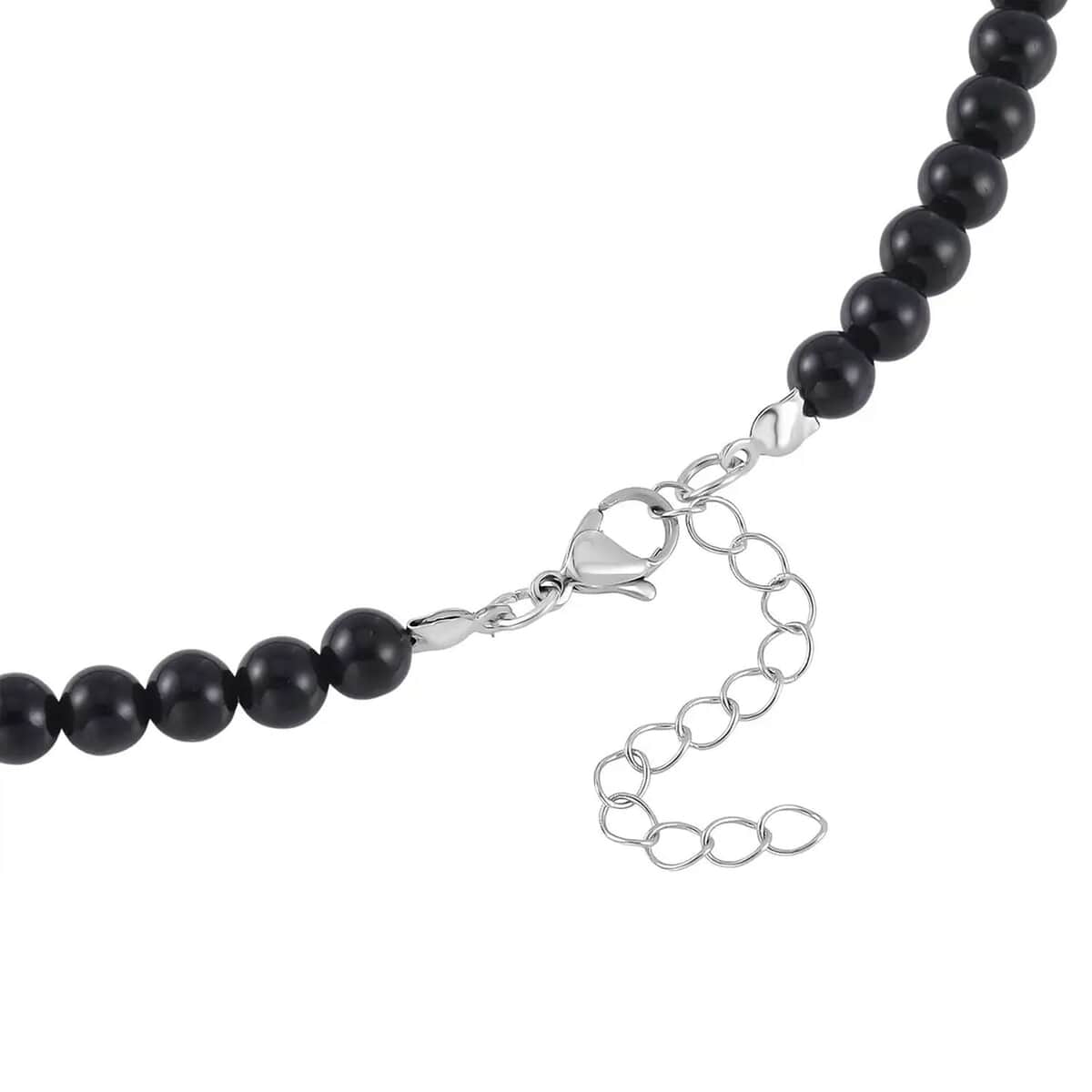 Black Obsidian 176.45 ctw Beaded Necklace in Stainless Steel 18-20 Inches image number 8